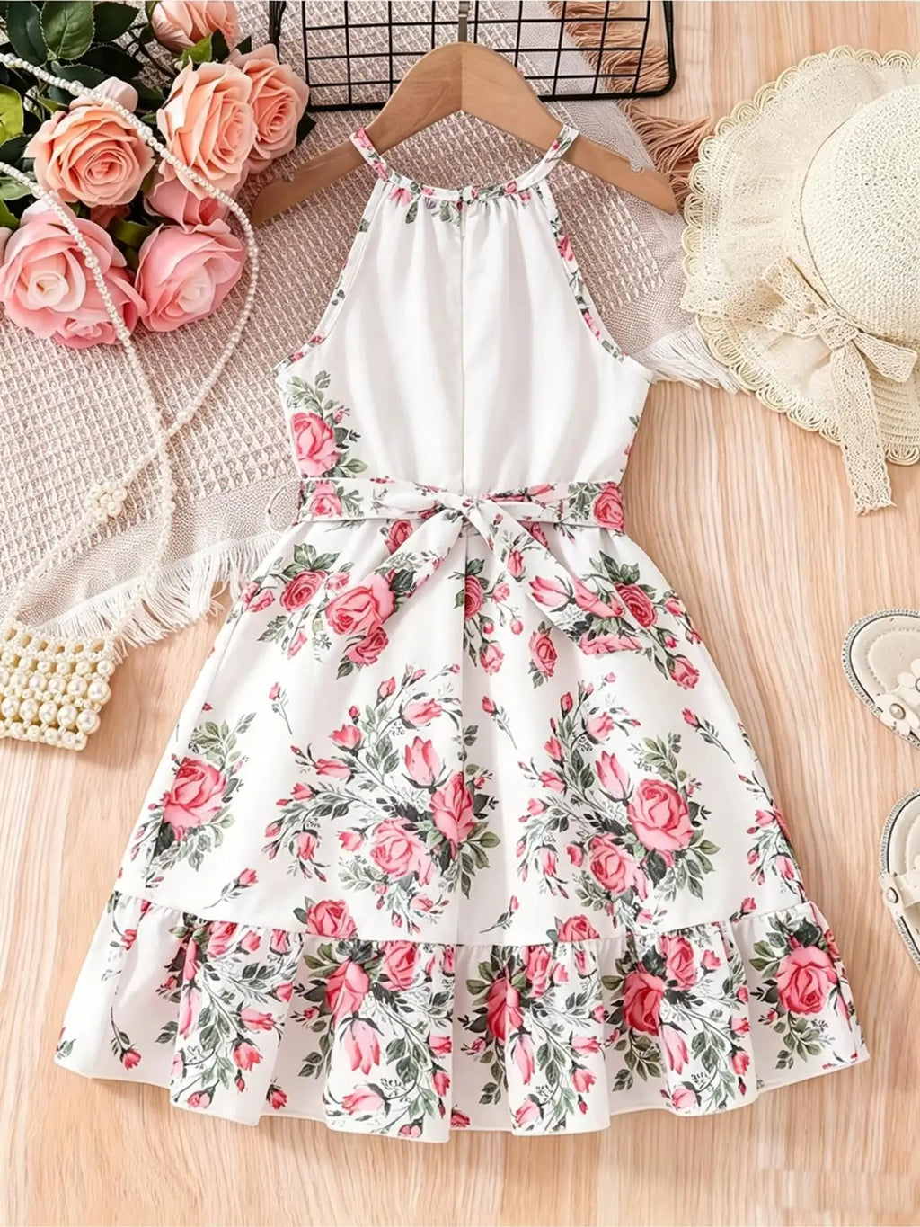 Robe fille fleurie à volants superposés – CLEVI Paris