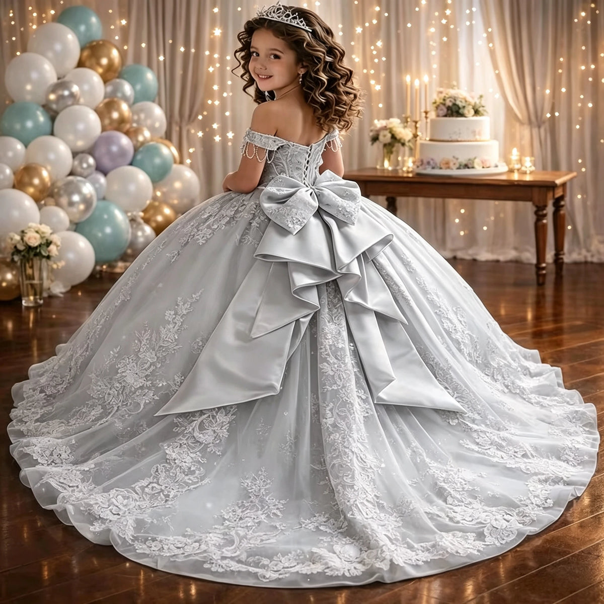 Robe de cérémonie fille en tulle à traîne – CLEVI Paris