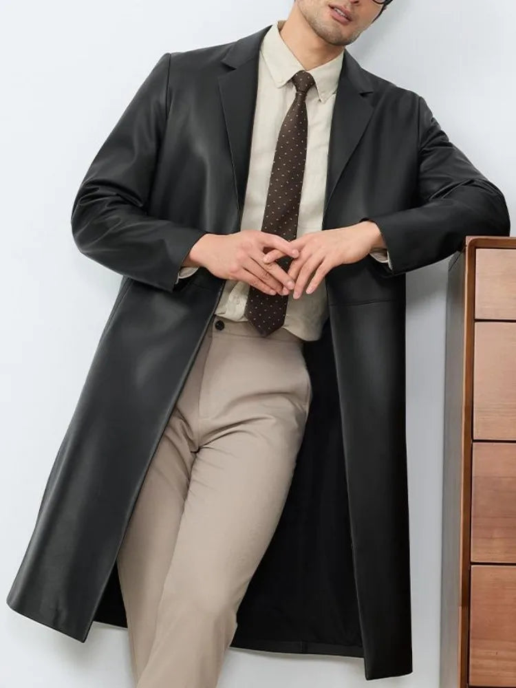Manteau long homme en cuir à revers BEKEDEKE – CLEVI Paris