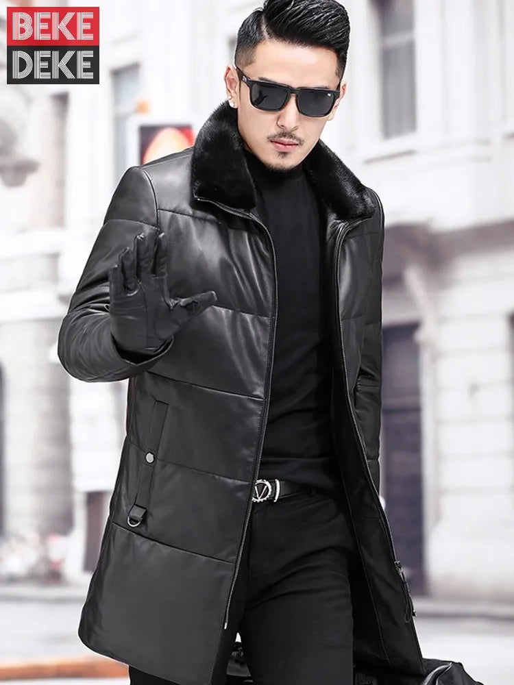 Manteau homme noir en cuir de mouton – CLEVI Paris