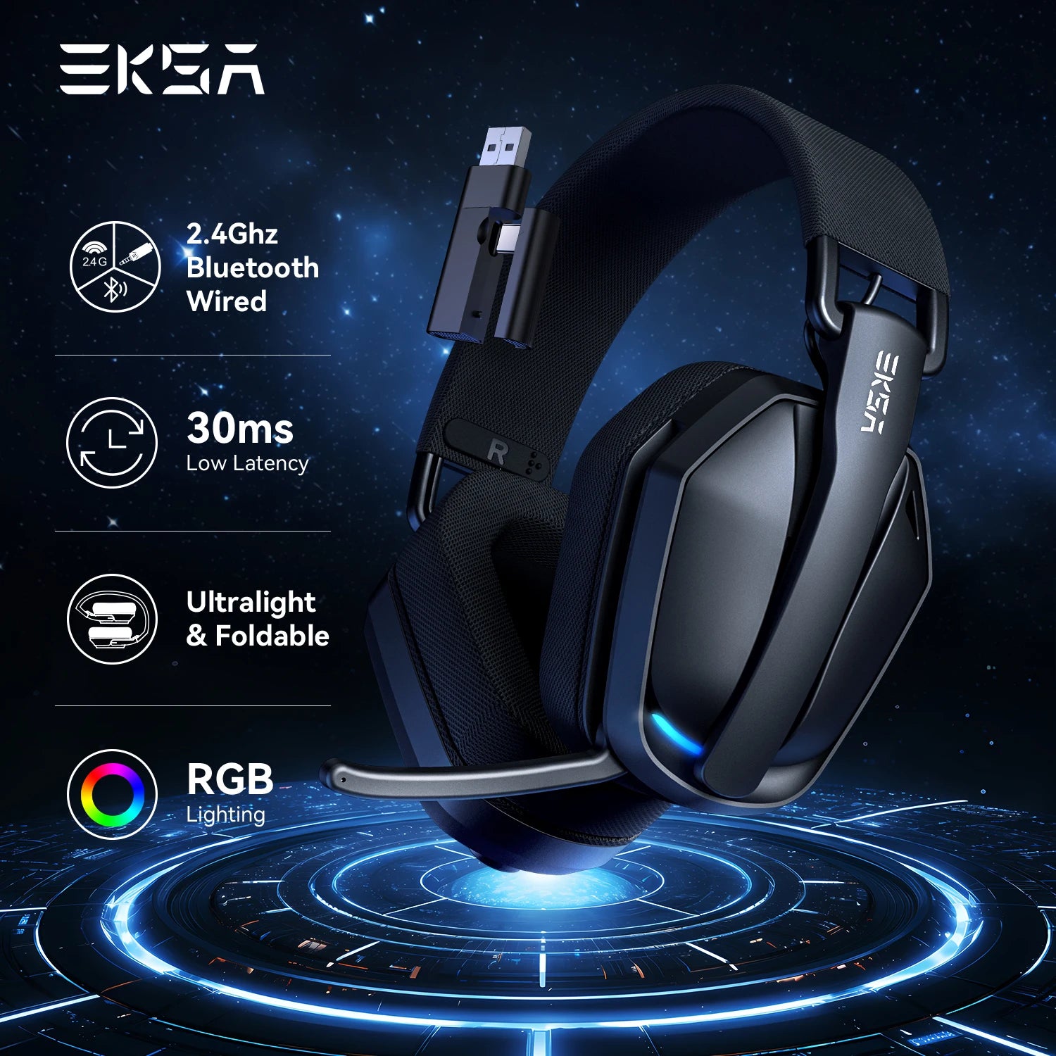 Casque Gaming SuperEQ G19BT Tri-Mode 2.4G BT 5.4 RGB 35h 50mm Micro 100° PS5 PC – CLEVI Paris