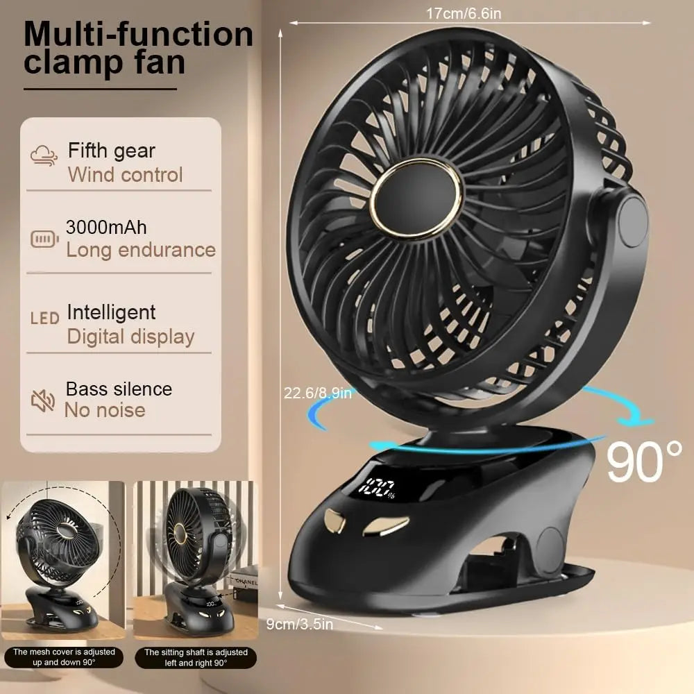 Ventilateur à pince rechargeable 5 vitesses – CLEVI Paris