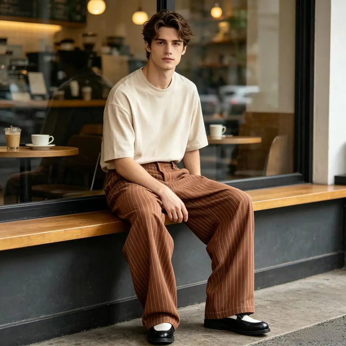 Pantalon homme rayé taille haute coupe large – CLEVI Paris