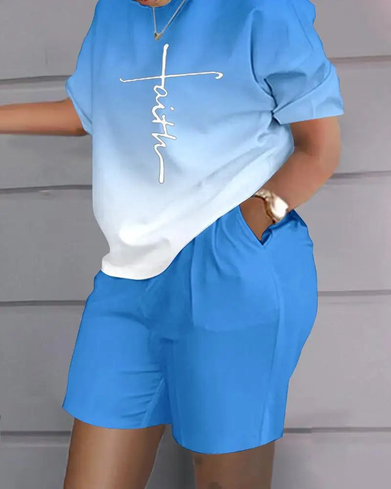 Ensemble 2 Pièces Femme T-Shirt Col Rond Imprimé Manches Courtes + Pantalon Crayon Taille Élastique Office Lady Casual 17 Coloris – CLEVI Paris