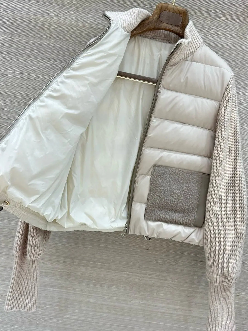 Veste femme matelassée à manches en maille – CLEVI Paris