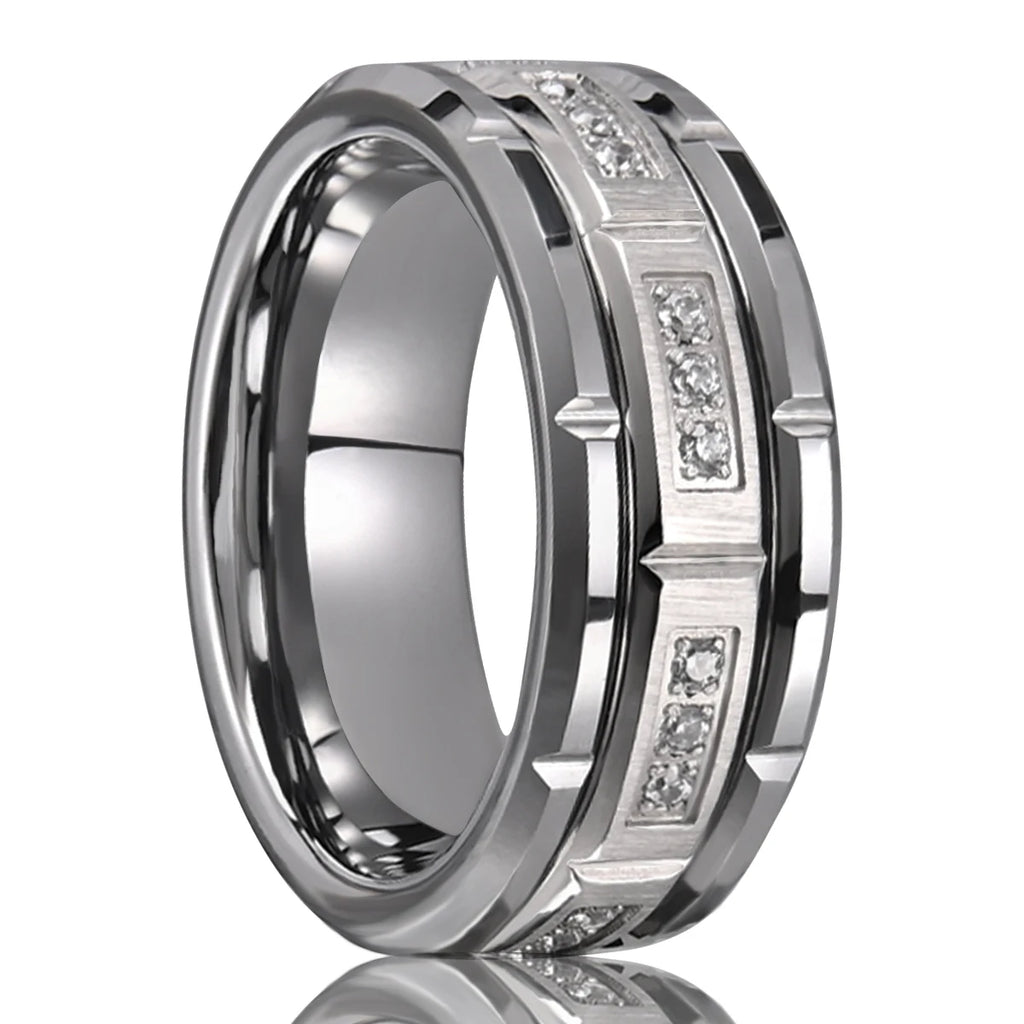 Bague homme en tungstène et zircon cubique blanc – CLEVI Paris