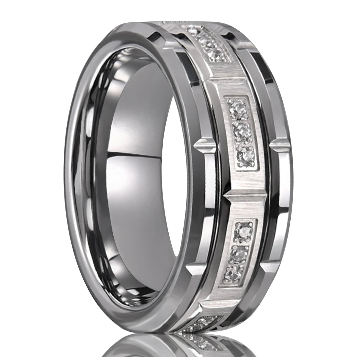 Bague homme en tungstène et zircon cubique blanc – CLEVI Paris