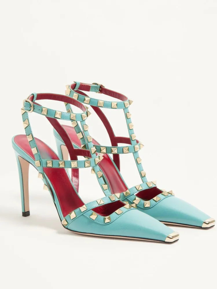Sandales femme à talon fin et rivets – CLEVI Paris