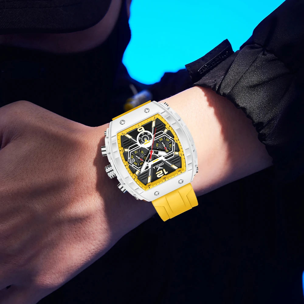 Montre Quartz Tonneau ONOLA Homme Silicone Lumineuse Date – CLEVI Paris