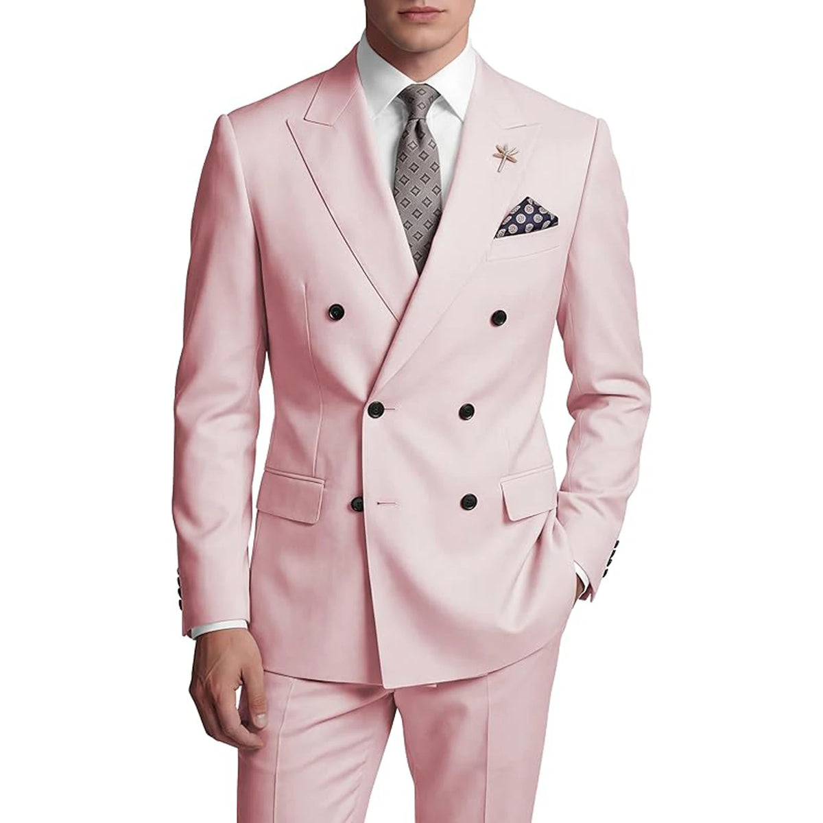 Costume homme 2 pièces croisé à boutons dorés – CLEVI Paris