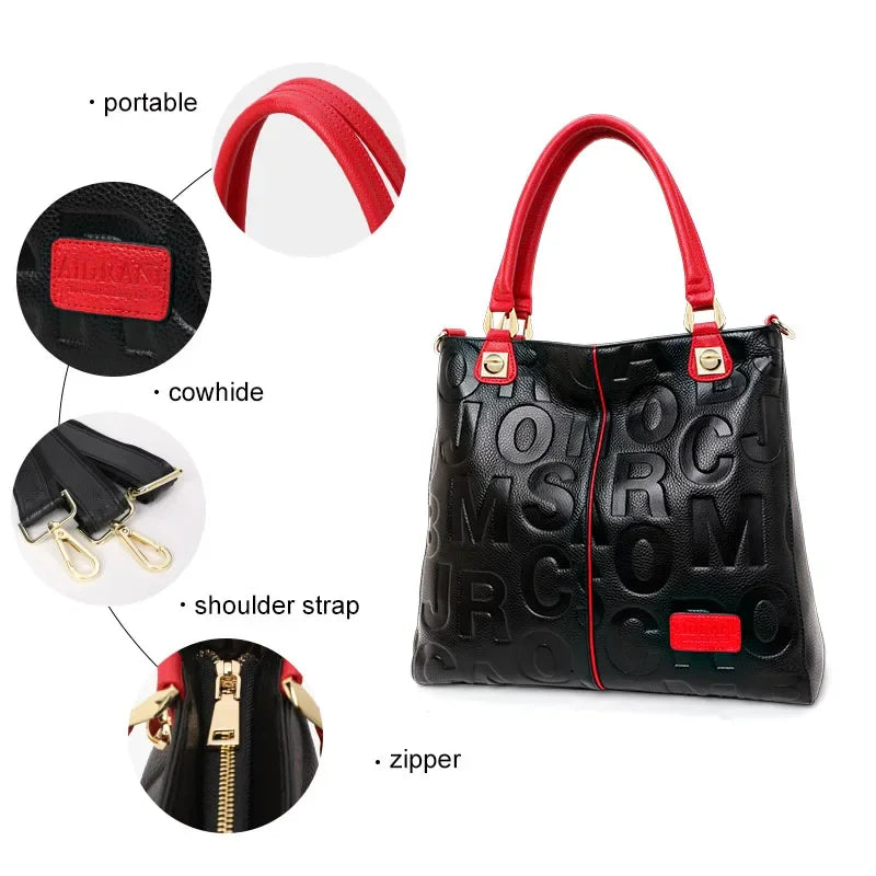 Sac Cabas Femme Cuir Vache Lettres Bicolore Noir & Rouge – CLEVI Paris
