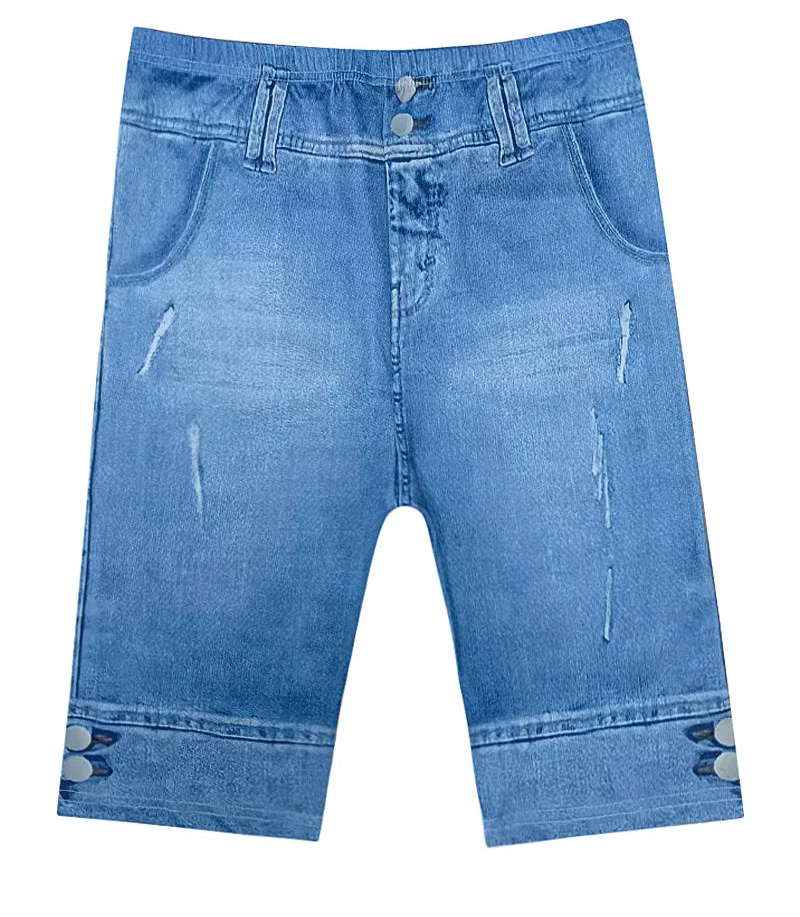 Short Effet Legging Femme Imprimé Jean Taille Haute Stretch Casual – CLEVI Paris