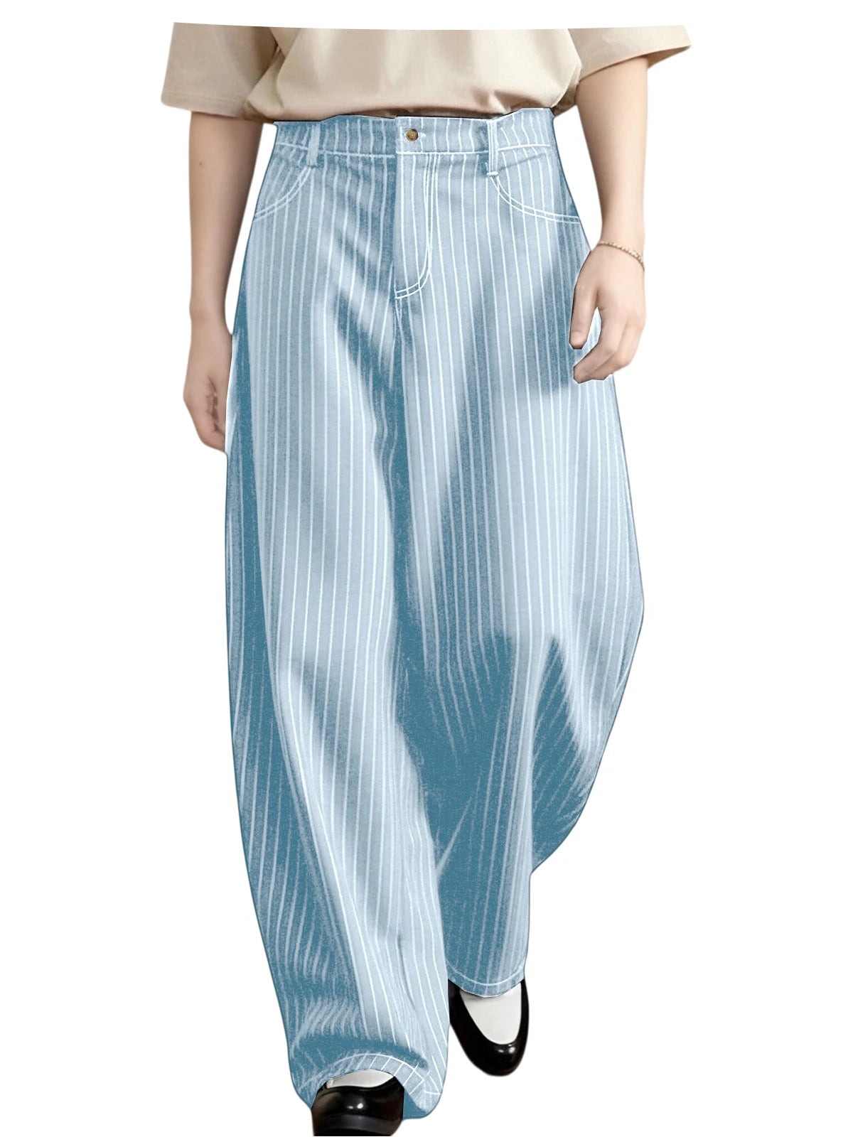 Pantalon homme rayé taille haute coupe large – CLEVI Paris