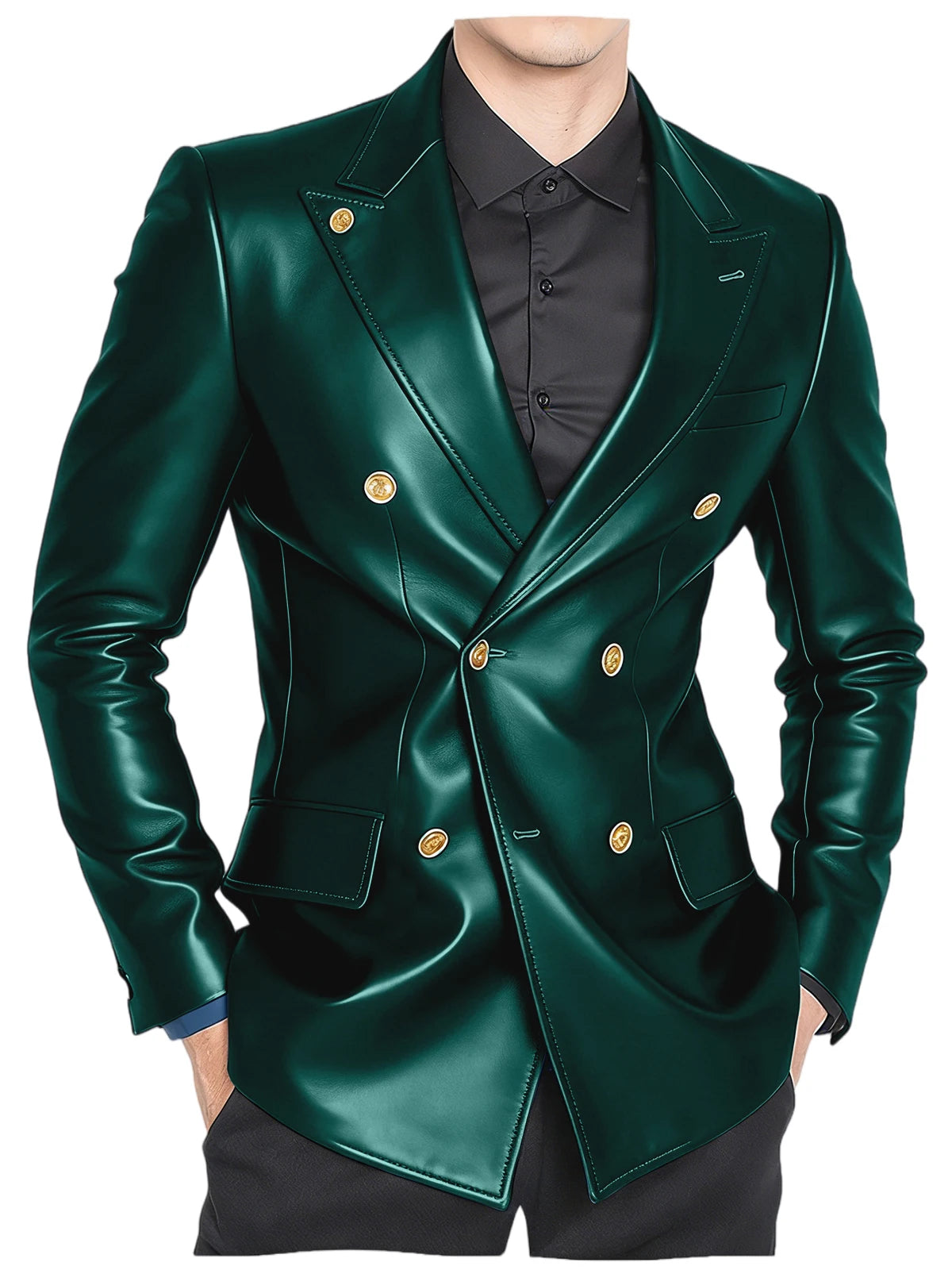 Blazer homme croisé en similicuir brillant – CLEVI Paris