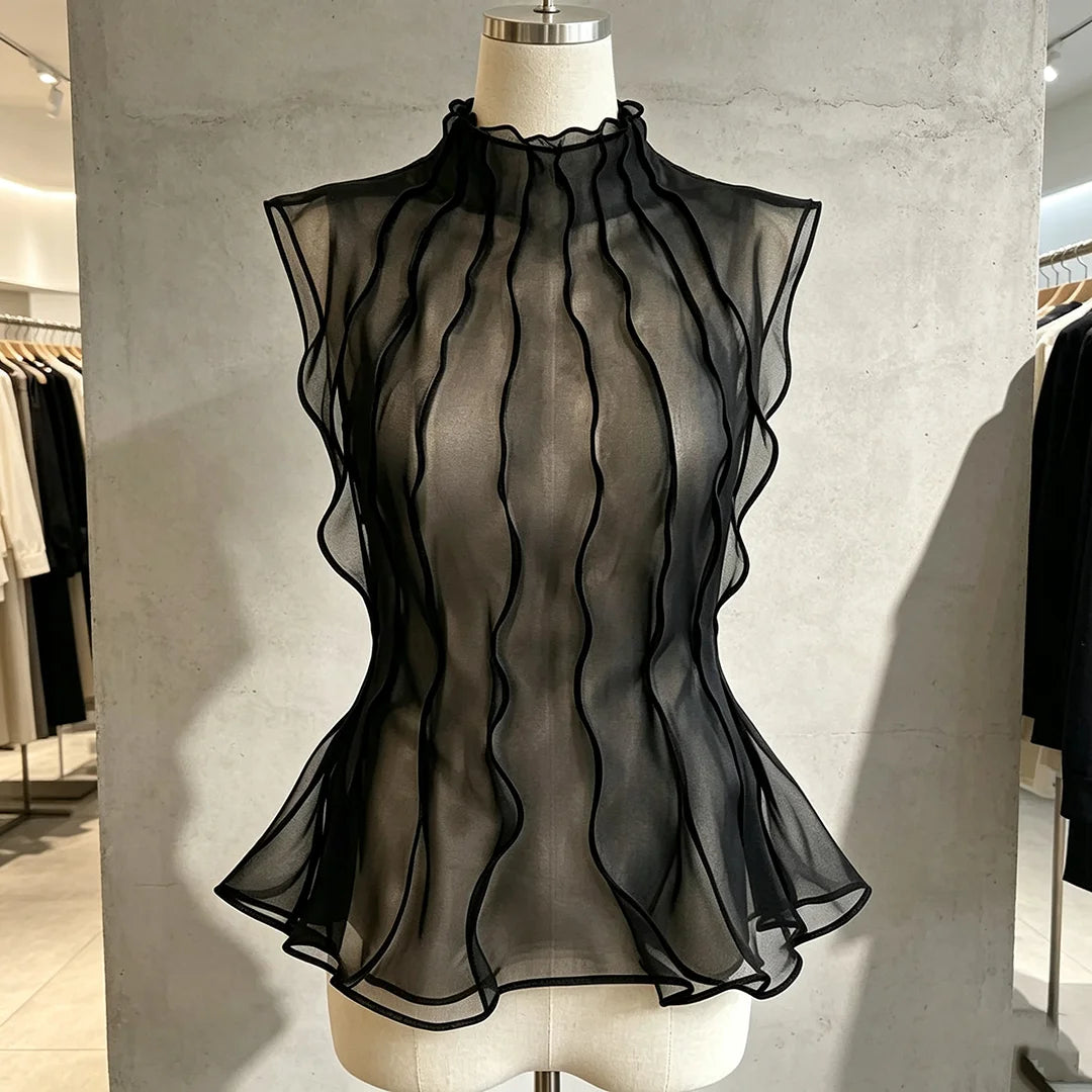 Chemisier sans manches femme maille ondulée – CLEVI Paris