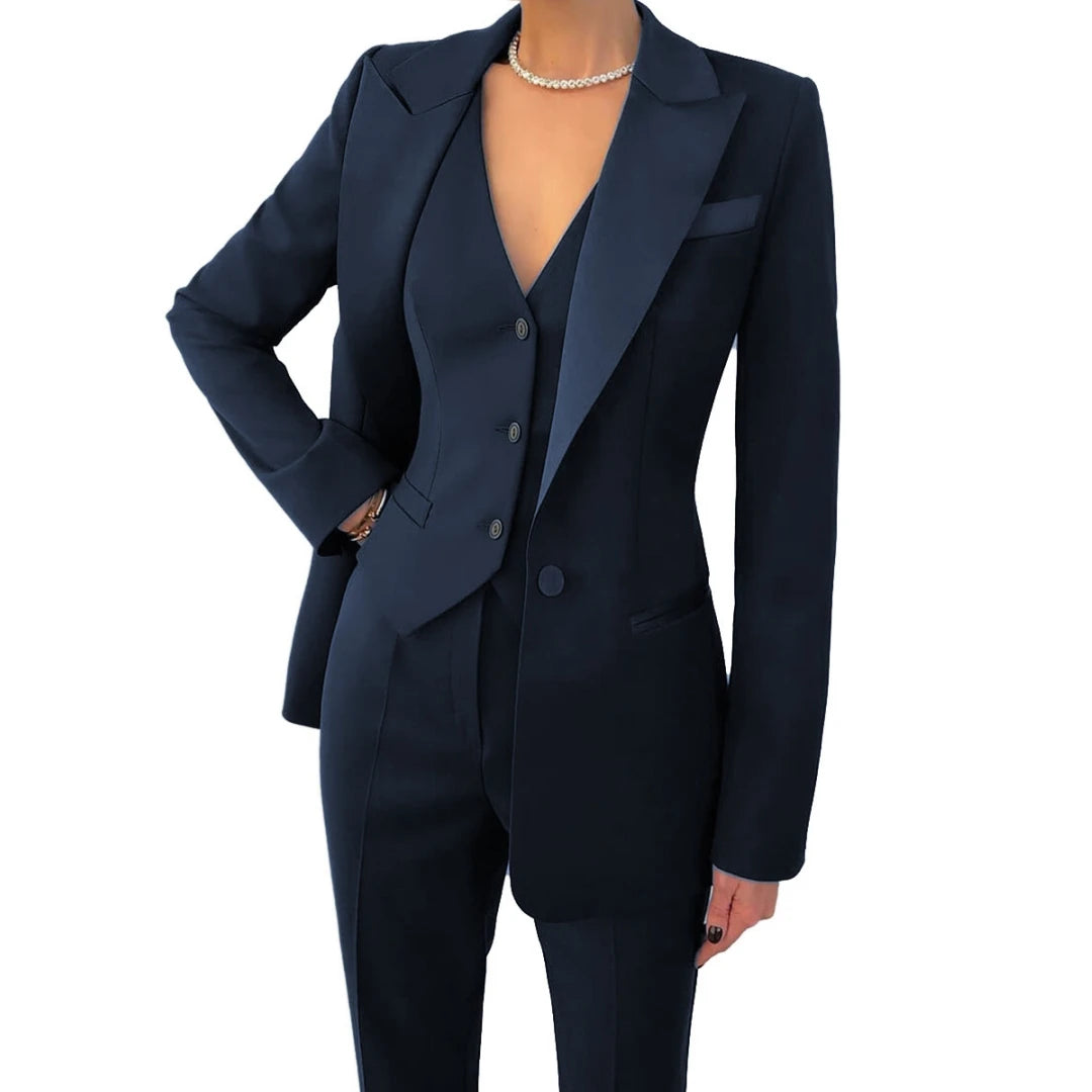 Costume 3 Pièces Femme Veste Gilet Pantalon 17 Coloris Bureau Cérémonie – CLEVI Paris