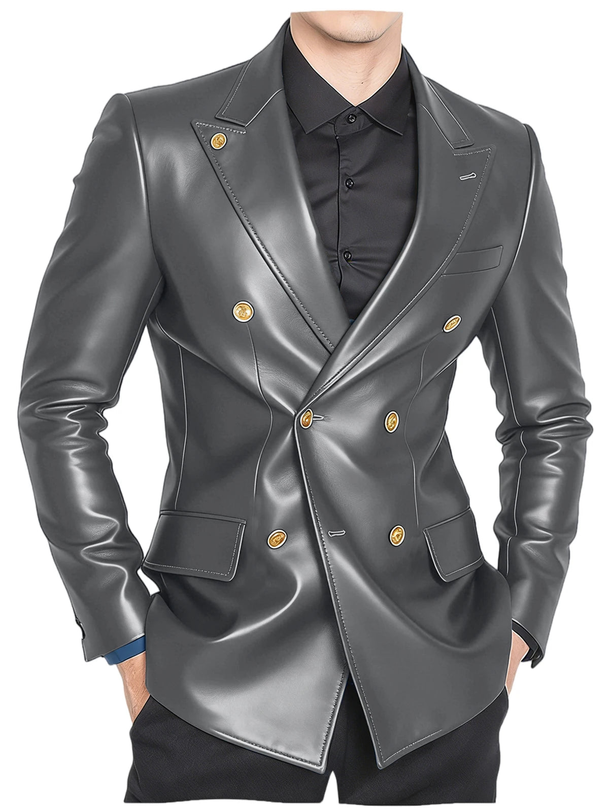 Blazer homme croisé en similicuir brillant – CLEVI Paris