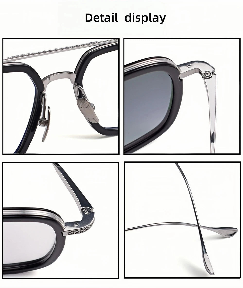 Lunettes de Soleil Carrées Titane Double Pont Luxe UV400 Unisexe – CLEVI Paris