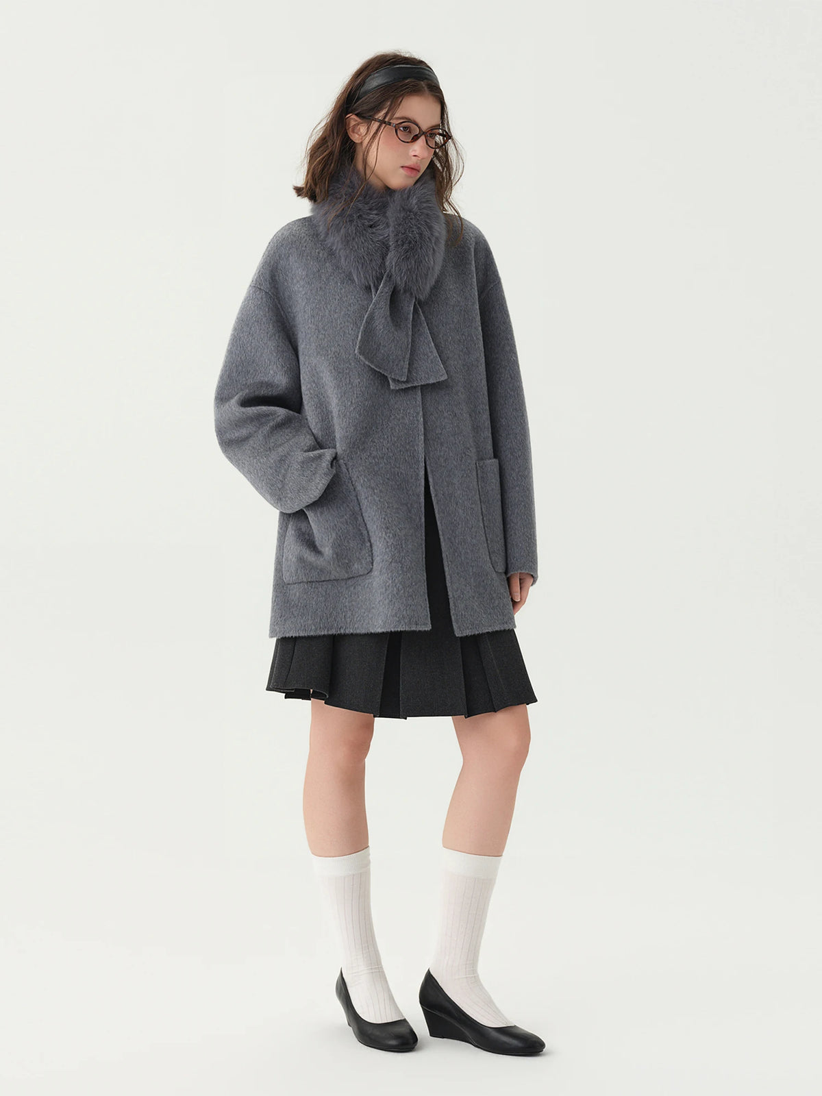 Manteau DUSHU laine et col renard – CLEVI Paris