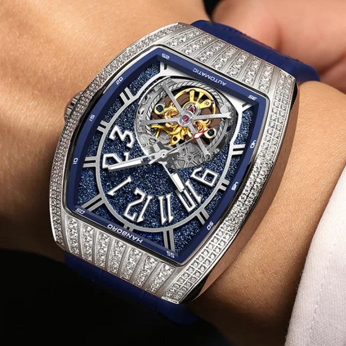 HANBORO 9030 Montre Homme Automatique Squelette Cristaux Étanche 5ATM – CLEVI Paris