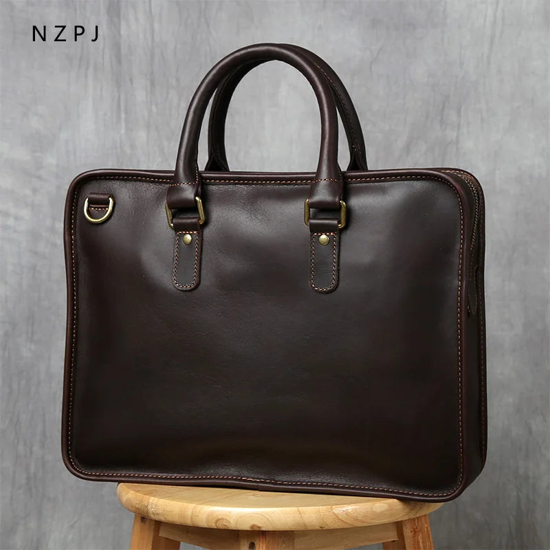 Serviette Homme Cuir Vache Retro Business Laptop 14" 36x8x27cm – CLEVI Paris