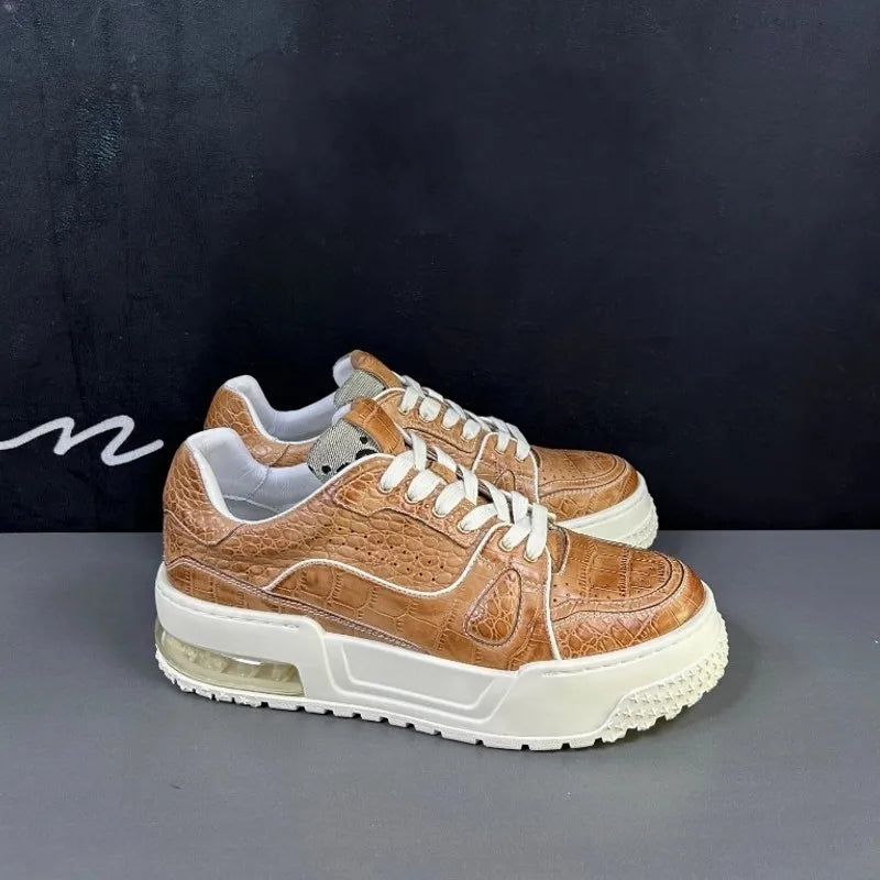 Sneakers Cuir Vache Motif Croco Homme Semelle Épaisse – CLEVI Paris