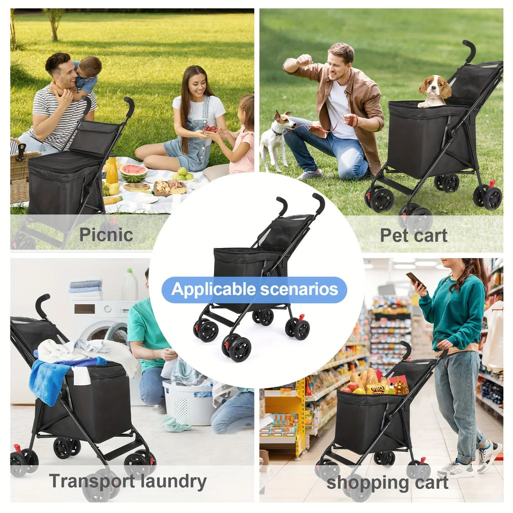 Chariot de courses pliable noir avec frein – CLEVI Paris