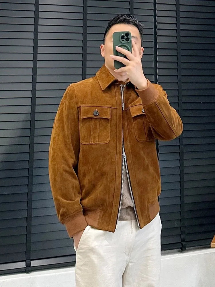 Veste homme marron zippée à col rabattu – CLEVI Paris