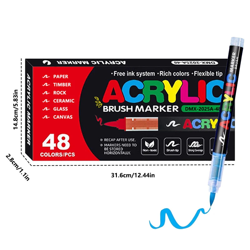 Marqueurs Acryliques Pointe Pinceau 12-72 Couleurs – CLEVI Paris