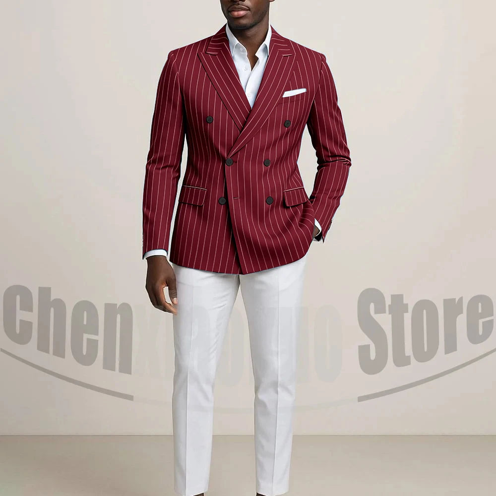 Costume Double boutonnage pour hommes avec fines rayures, tenues formelles sur mesure pour affaires, décontractées, fête, Chic, costume 2 pièces