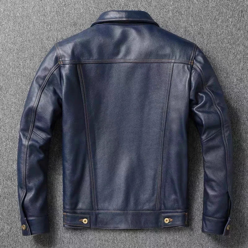 Veste homme en cuir de vache, col rond – CLEVI Paris