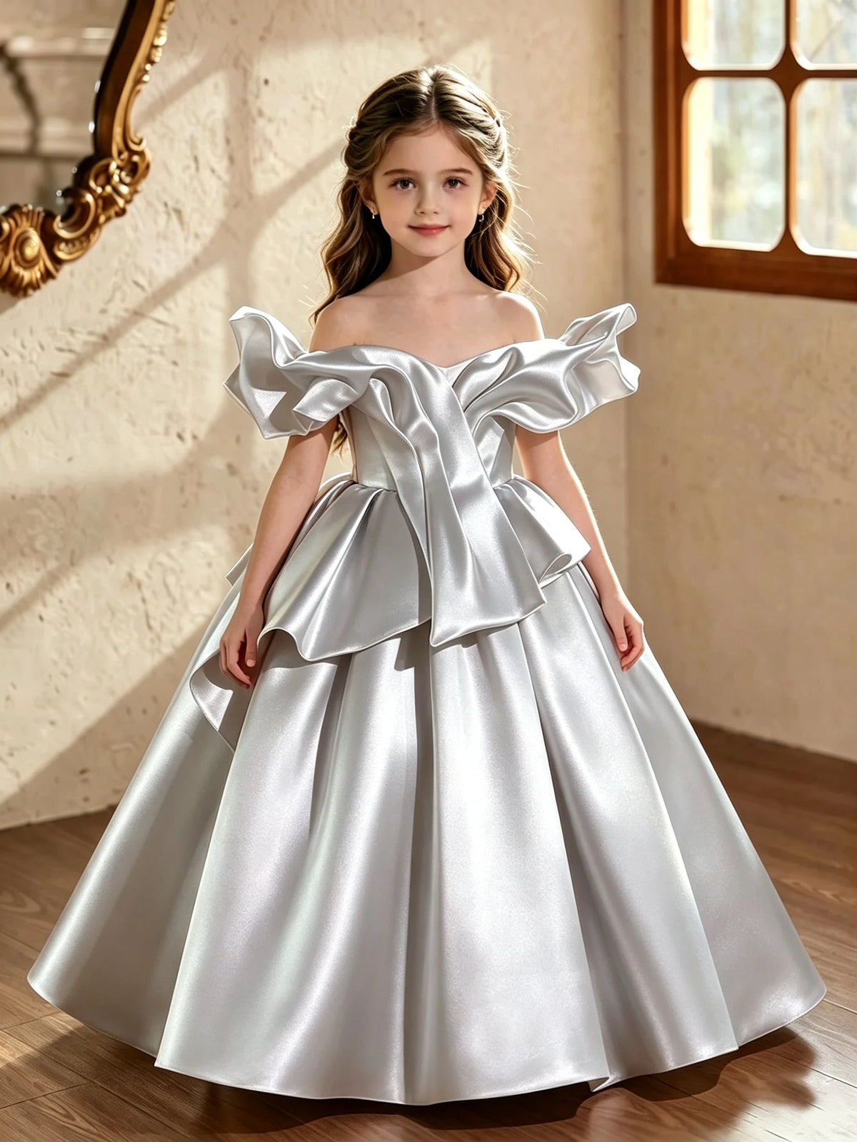 Robe fille en satin drapé ZHJ – CLEVI Paris