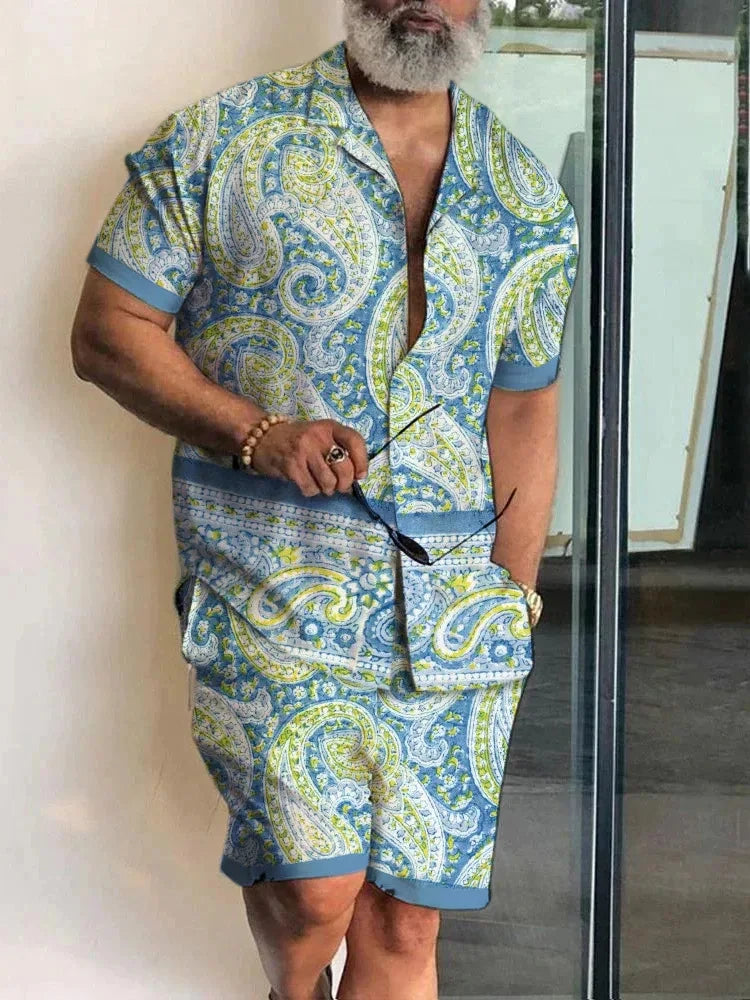 Ensemble 2 Pièces Homme Chemise Hawaïenne Imprimée Manches Courtes + Short Cordon Plage Voyage Été – CLEVI Paris