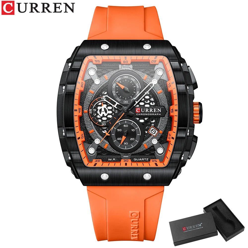 CURREN Montre Quartz Homme Rectangulaire Chronographe Silicone Date Auto 47mm – CLEVI Paris