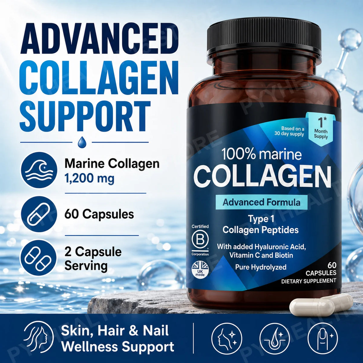 Collagène marin, 60 capsules par flacon – CLEVI Paris