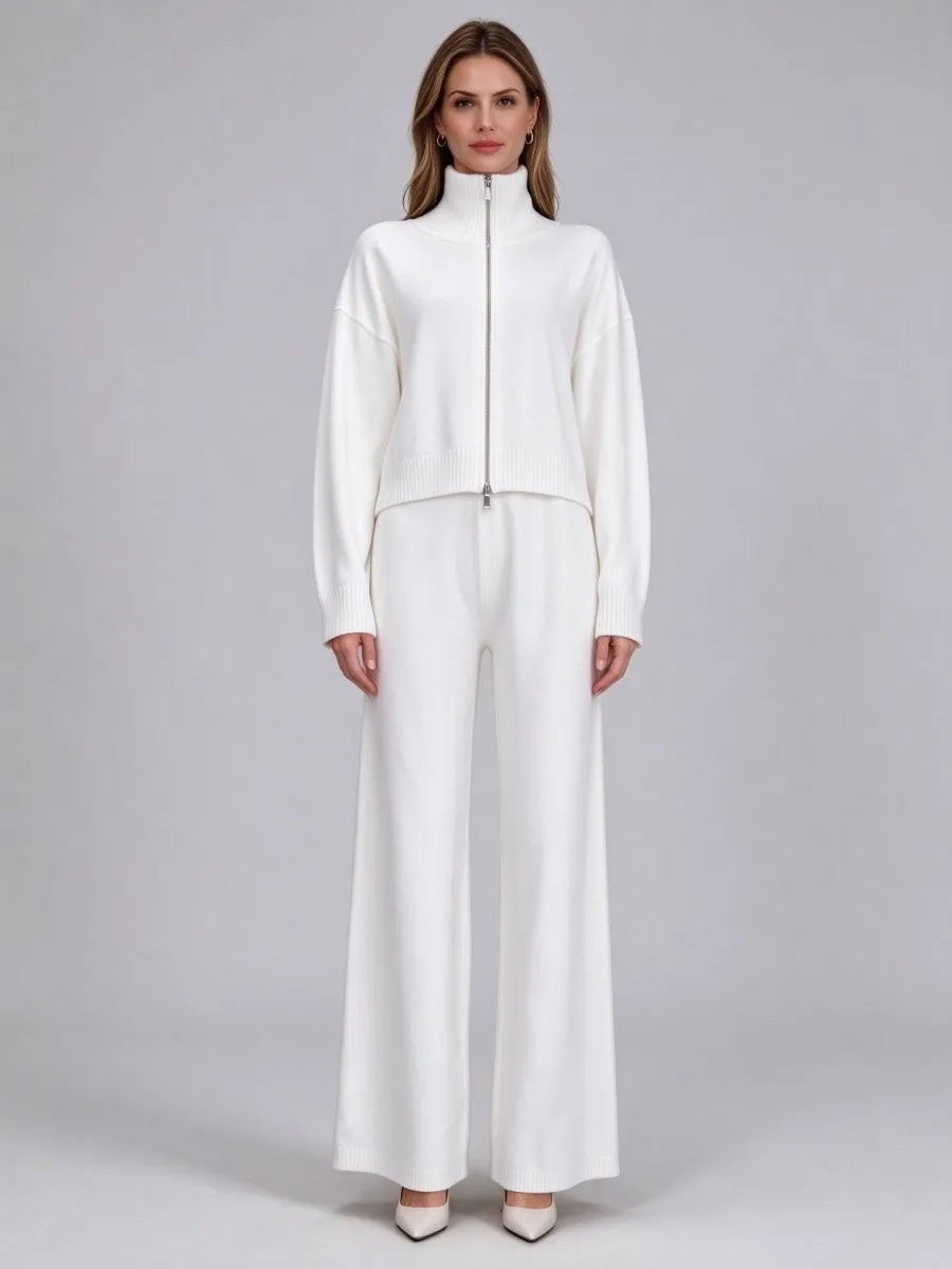 Ensemble maille femme, veste zippée et pantalon – CLEVI Paris