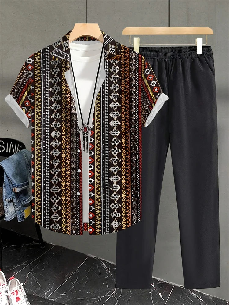 Ensemble 2 Pièces Homme Chemise + Pantalon Imprimé 3D Rayures Streetwear S-2XL – CLEVI Paris
