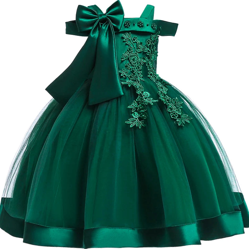 Robe cérémonie fille à fleurs appliquées – CLEVI Paris