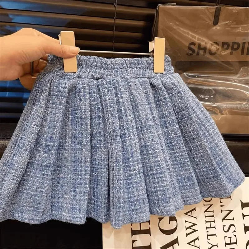 Ensemble fille bleu ciel cardigan et jupe – CLEVI Paris