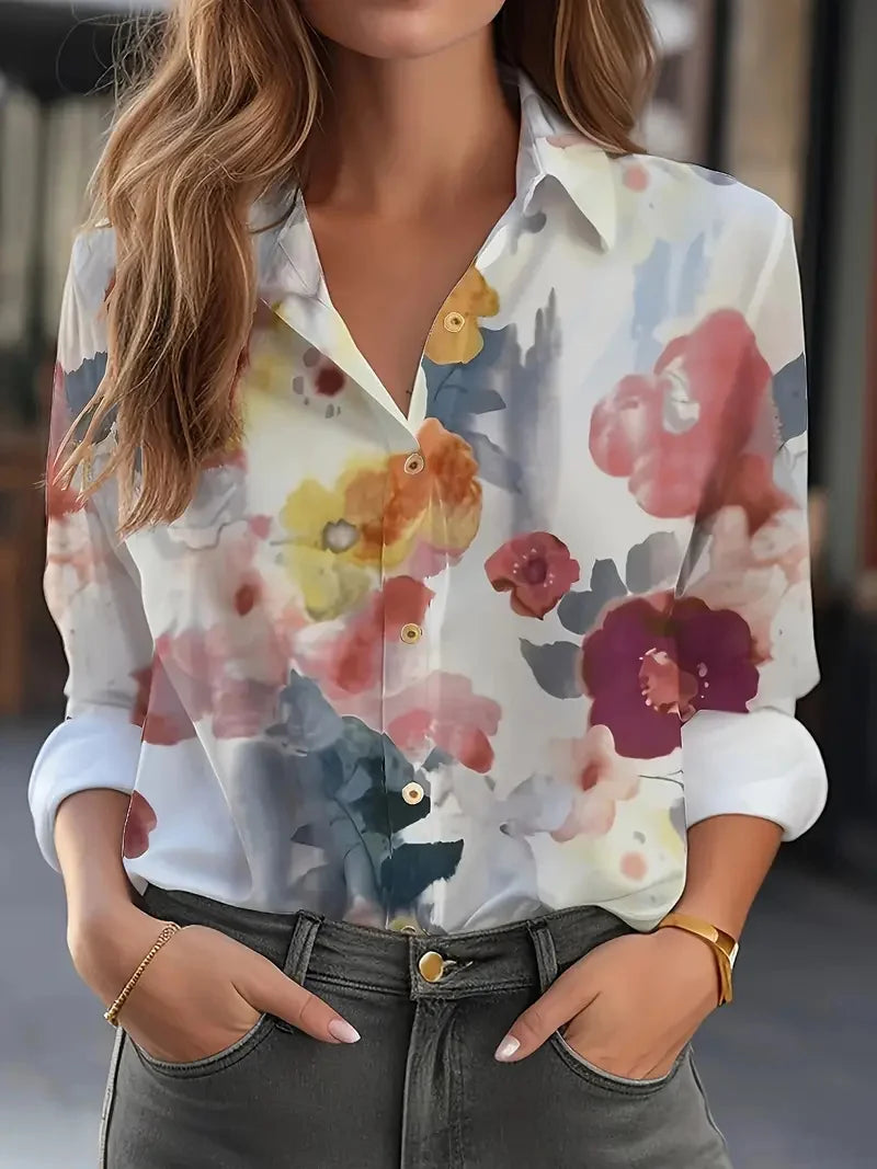 Chemisier Femme Fleuri à Col Boutonné – CLEVI Paris