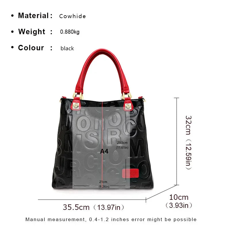 Sac Cabas Femme Cuir Vache Lettres Bicolore Noir & Rouge – CLEVI Paris