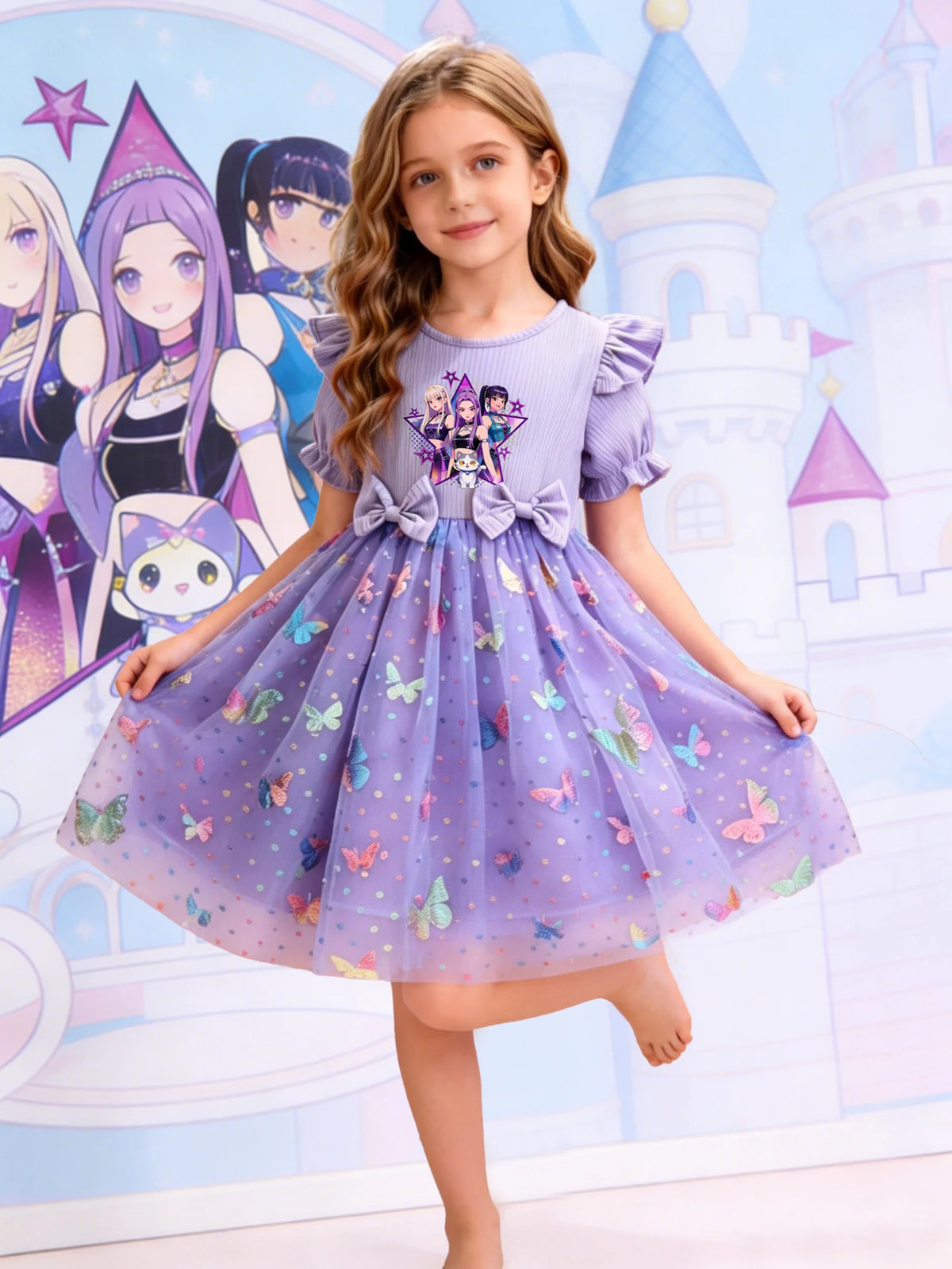 Robe princesse fille K-pop à sequins papillon – CLEVI Paris