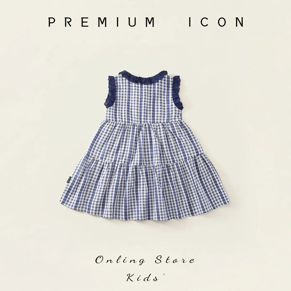 Robe fille bleue à carreaux en coton – CLEVI Paris