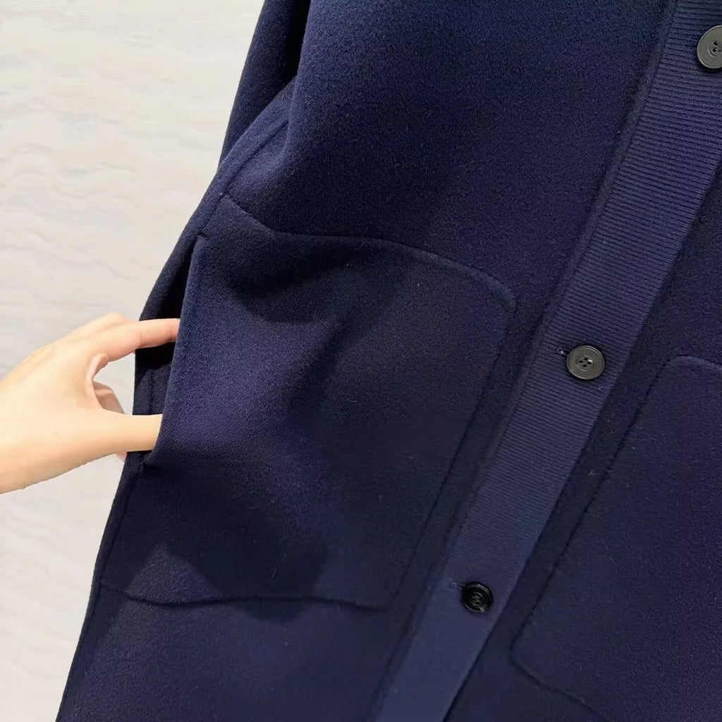 Manteau femme laine et cachemire col V – CLEVI Paris