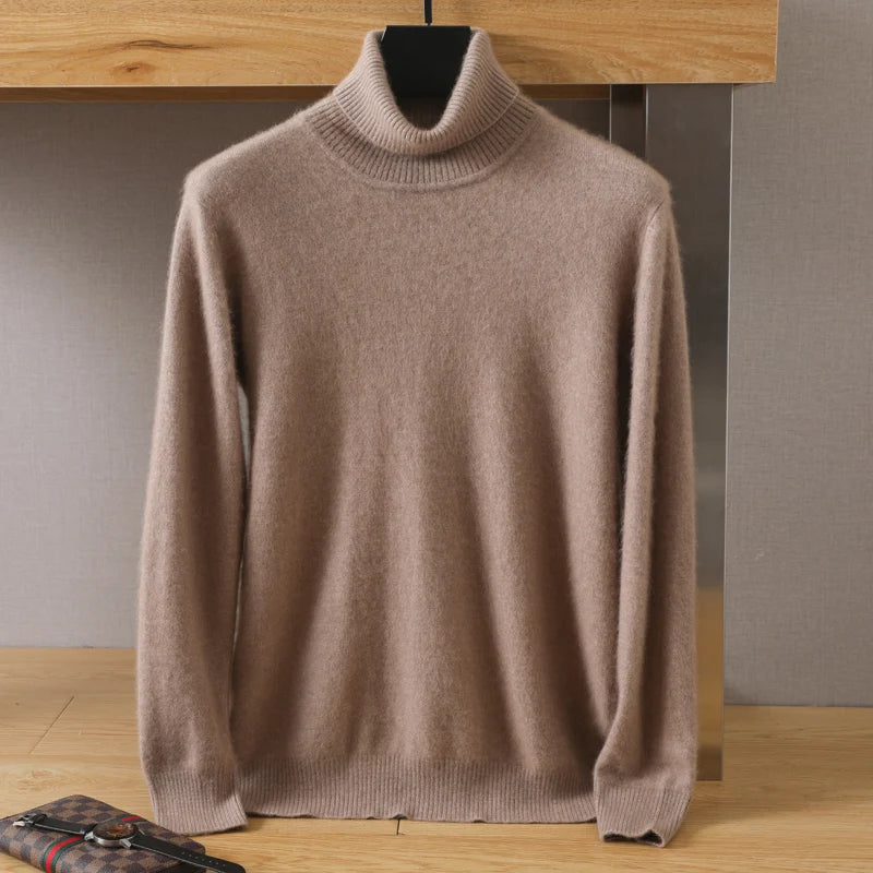 Pull homme à col roulé en maille unie – CLEVI Paris