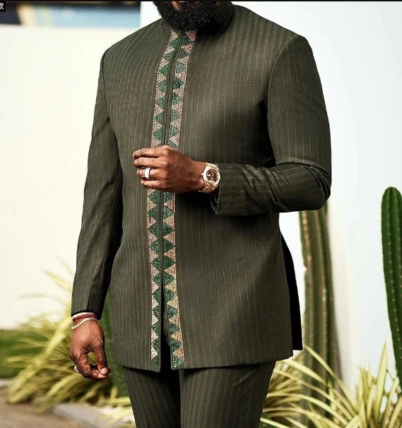 Ensemble 2 Pièces Homme Style Africain Broderie Tuxedo – CLEVI Paris