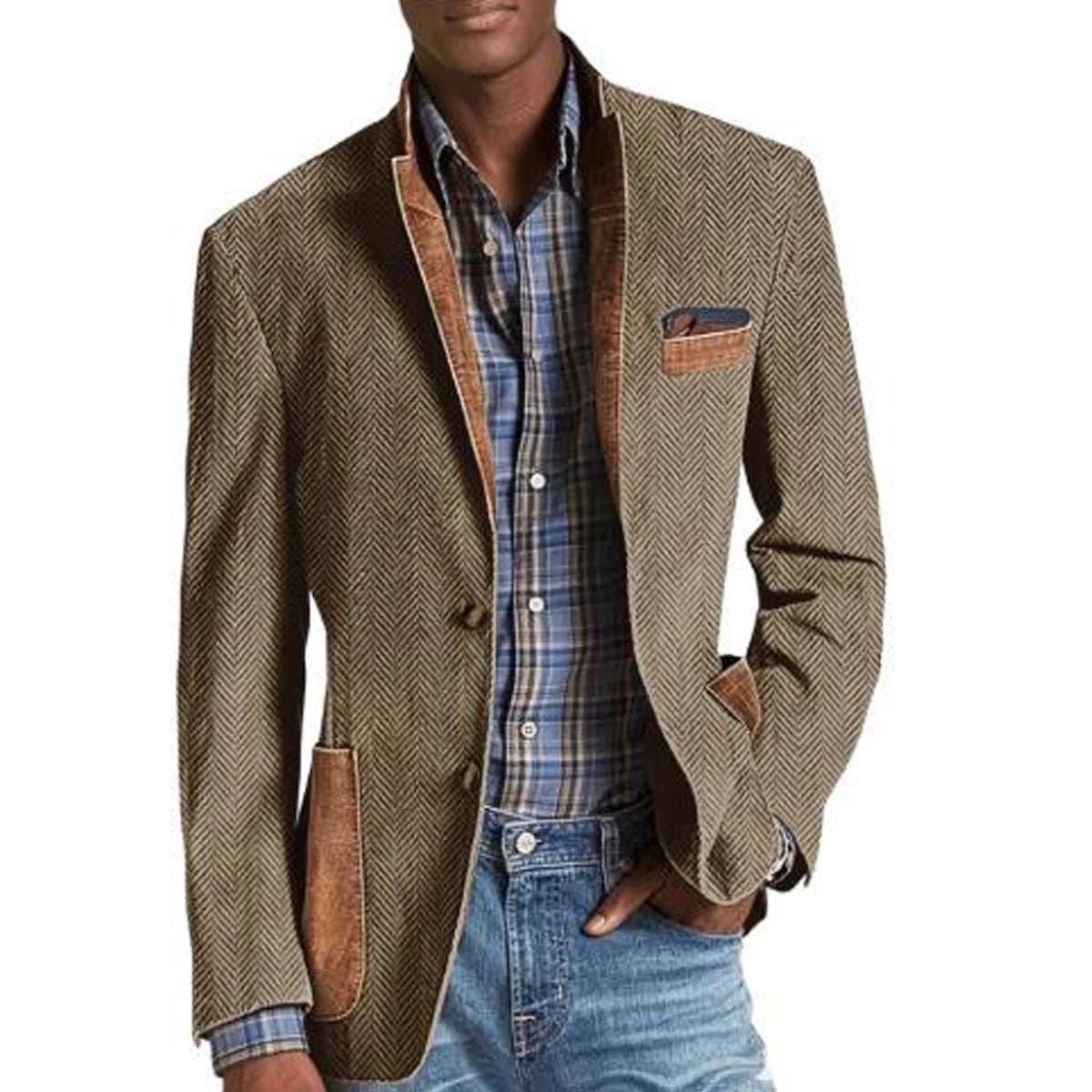 Blazer homme à chevrons avec détails façon daim – CLEVI Paris