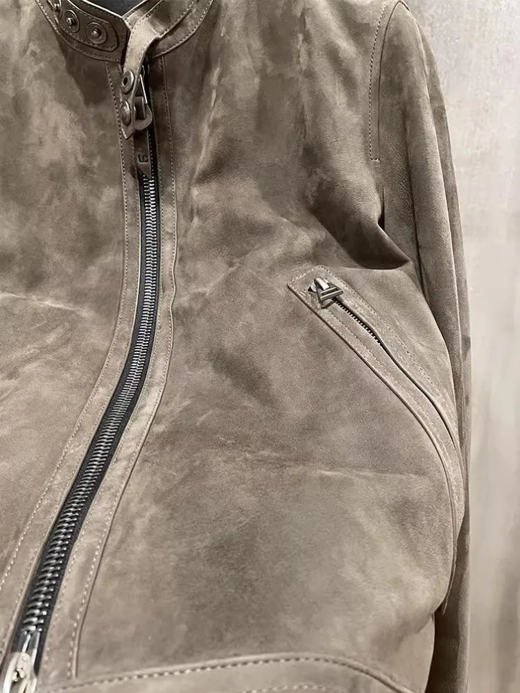 Veste homme en cuir à col montant zippée – CLEVI Paris