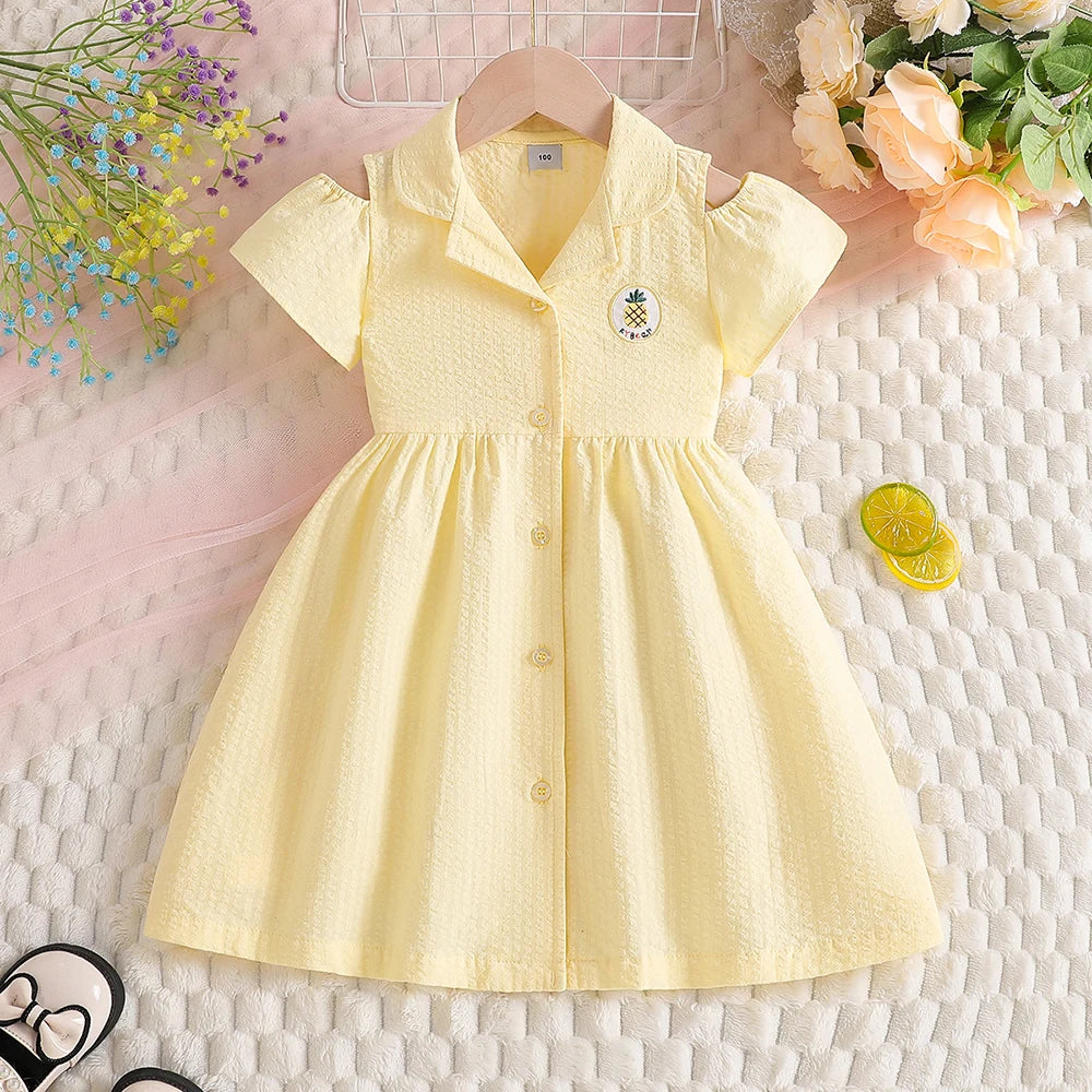 Robe fille en coton à broderie ananas – CLEVI Paris
