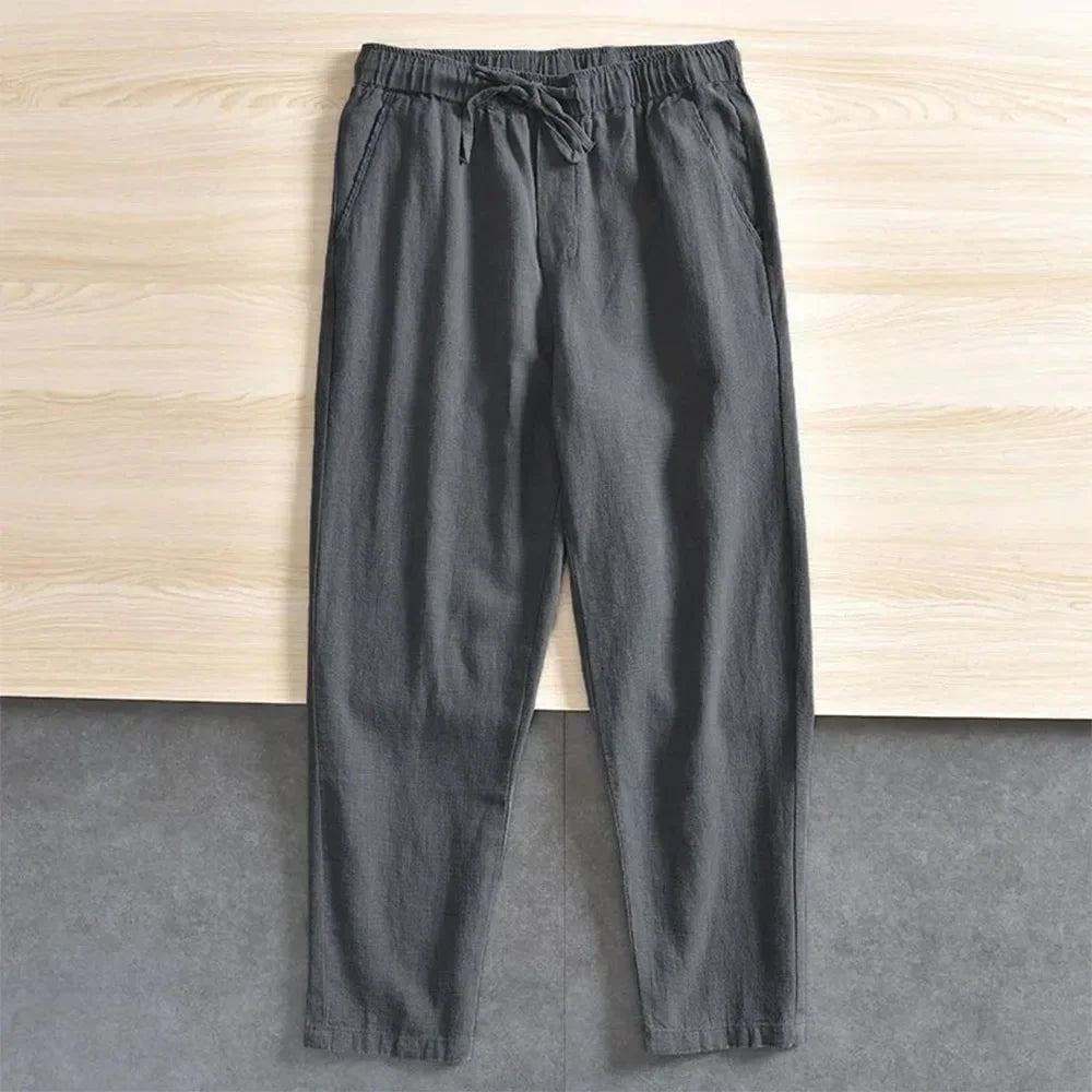 Pantalon Homme Lin Coton Jambe Droite Taille Élastique Cordon Léger Respirant Casual Été Multi-Couleurs – CLEVI Paris